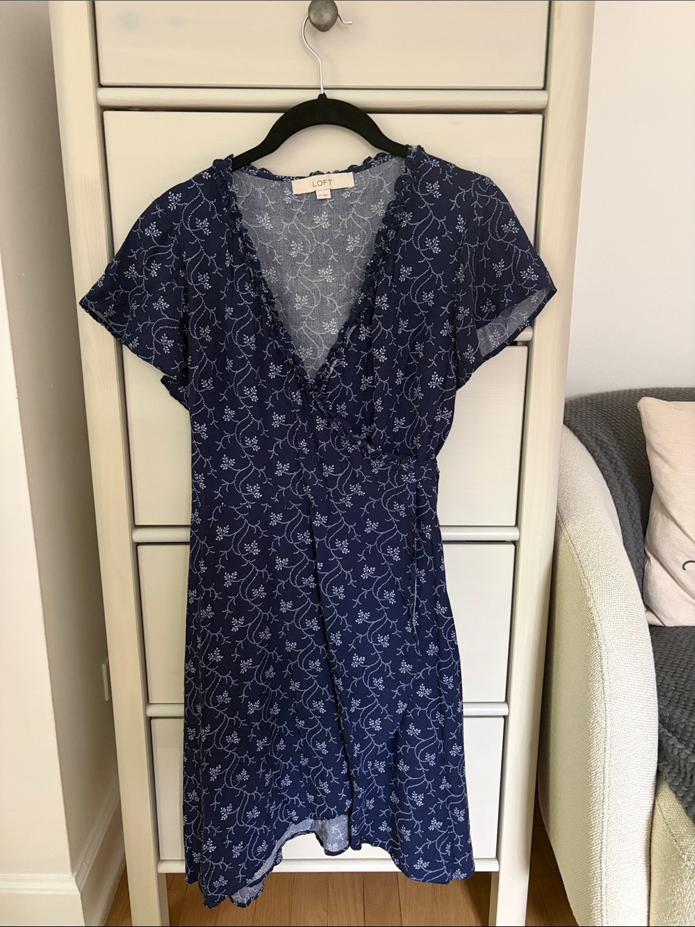 LOFT Navy Floral Mini Wrap Dress